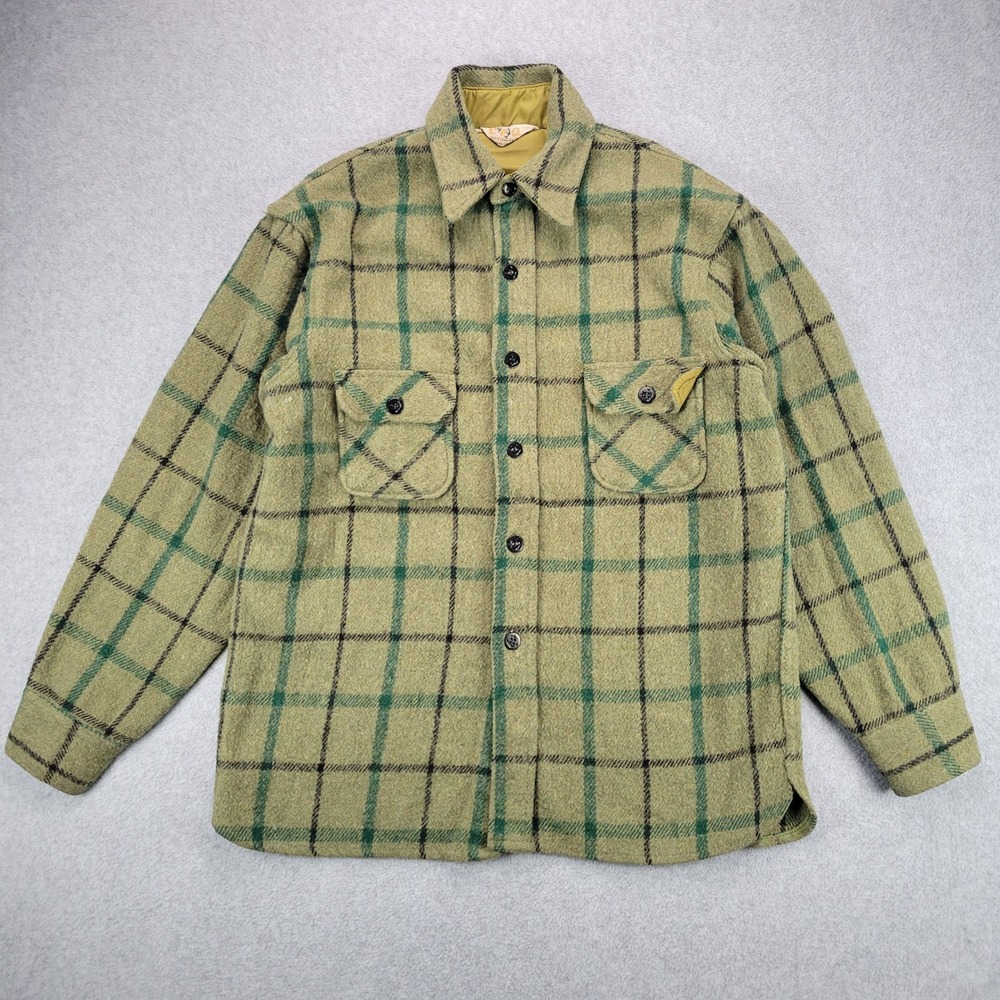 CPO Wool Blend Plaid Shirt Jacket Mens XL Fits M Green Vintage Military Workwear